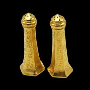 Vintage Gold Gilt Salt & Pepper Shakers Floral Design